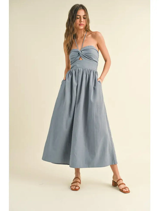 Knotted Front Halter Dress