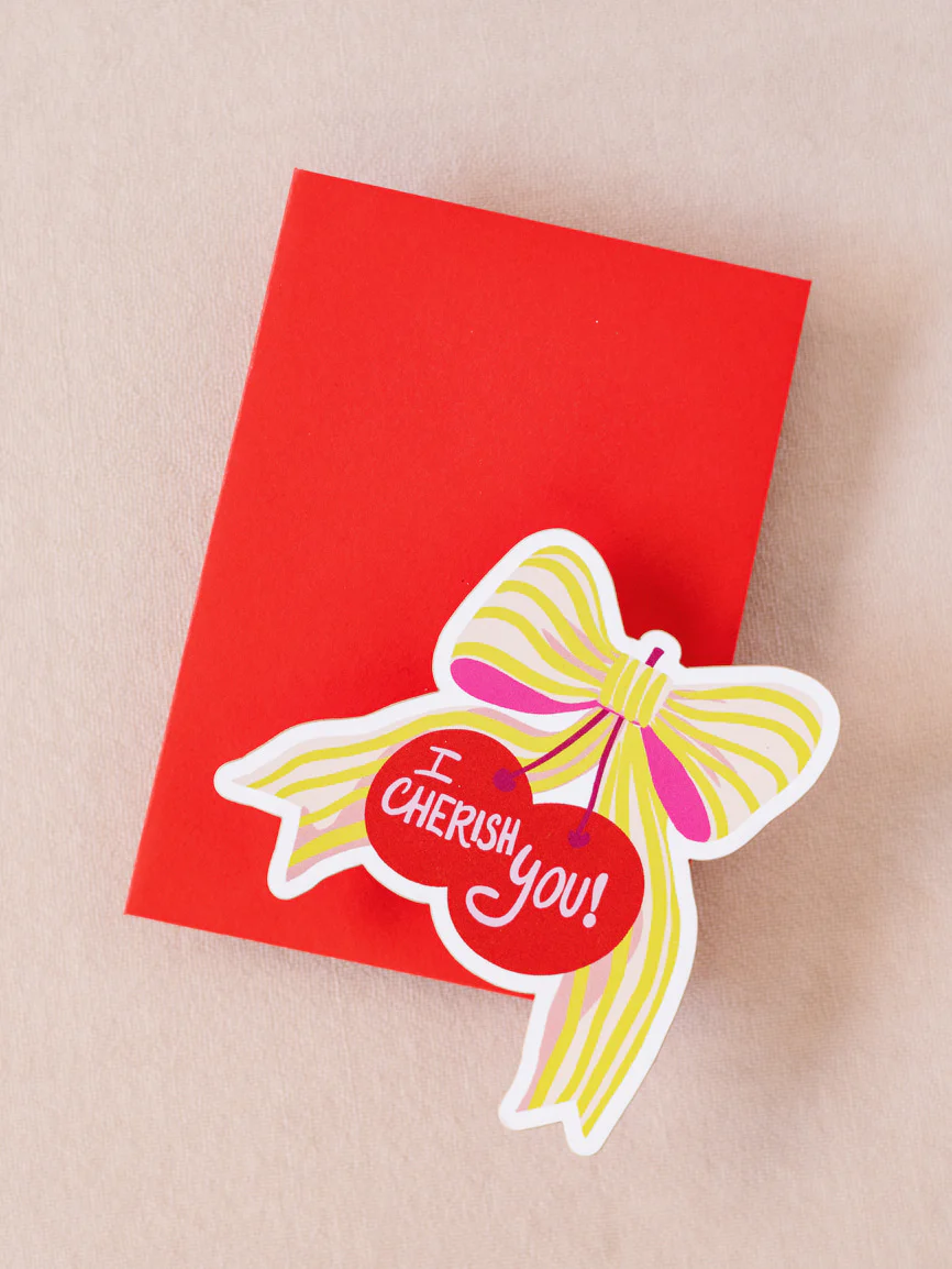 Cherish You Bow Cherry - Greeting Card