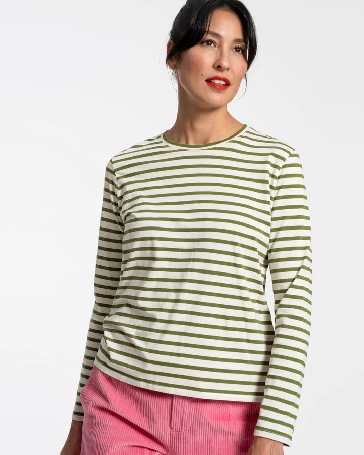 Long Sleeve Striped Shirt Oyster Green