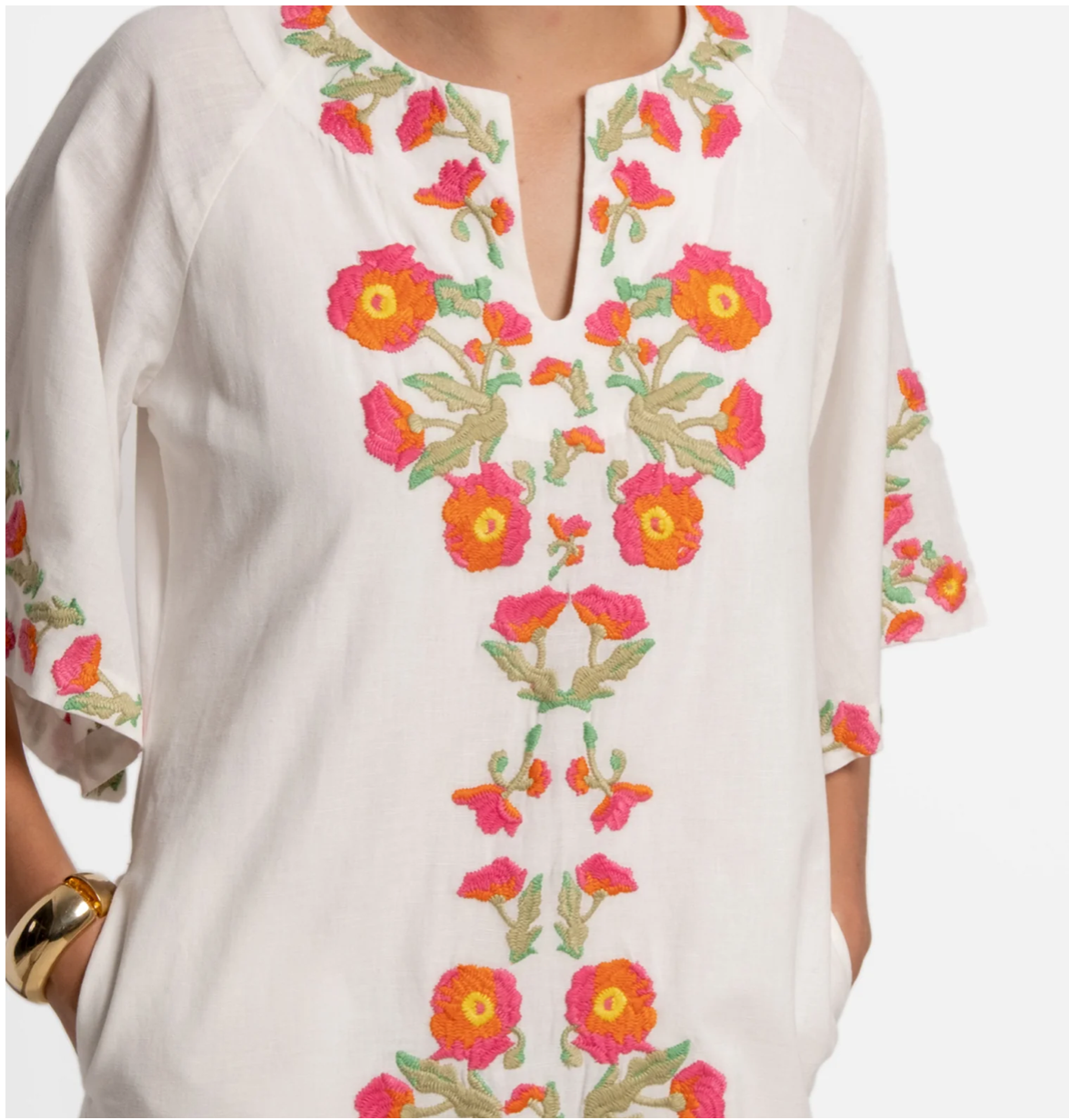 Charming Caftan Poppy Embroidery Oyster