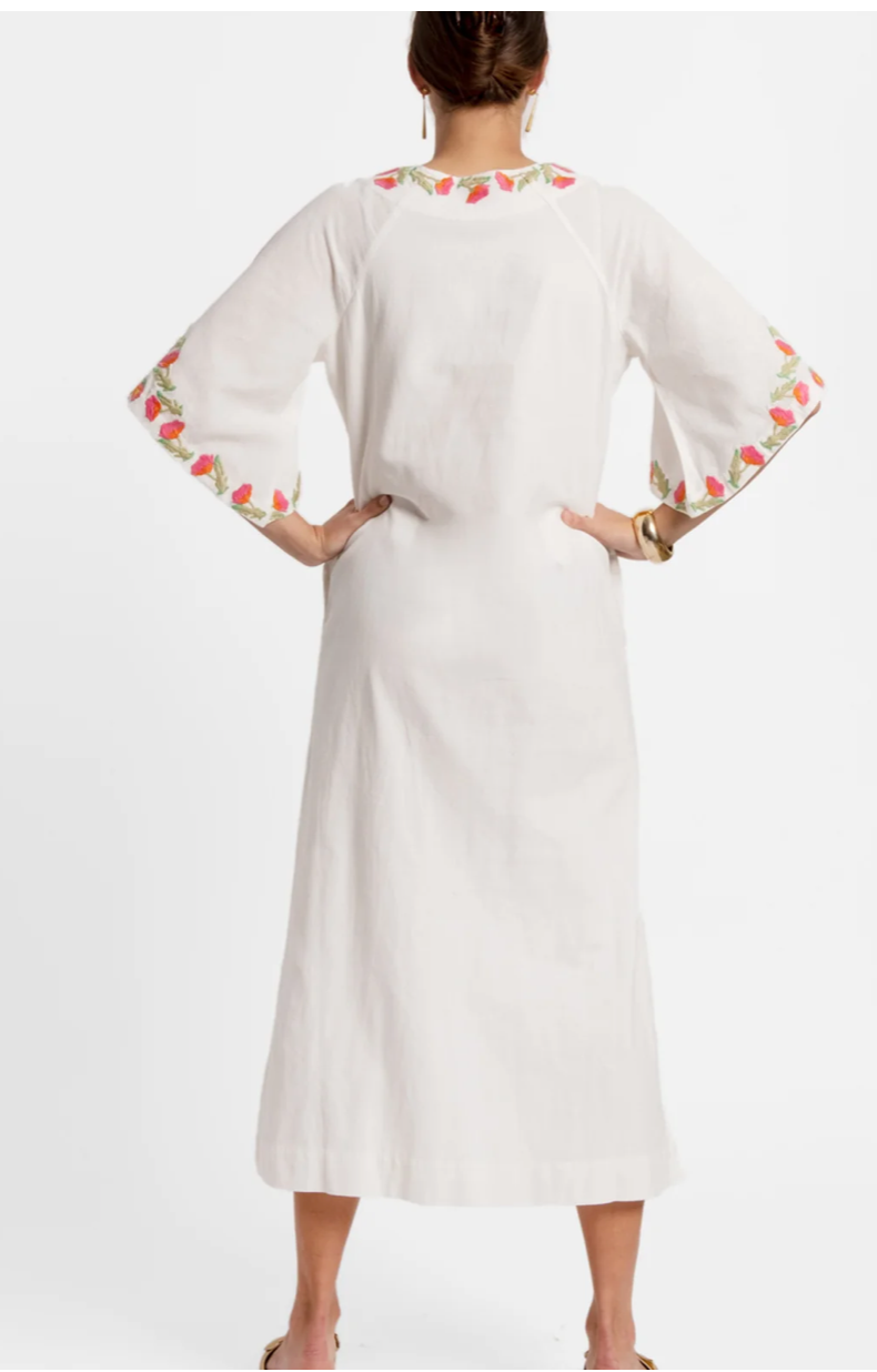Charming Caftan Poppy Embroidery Oyster